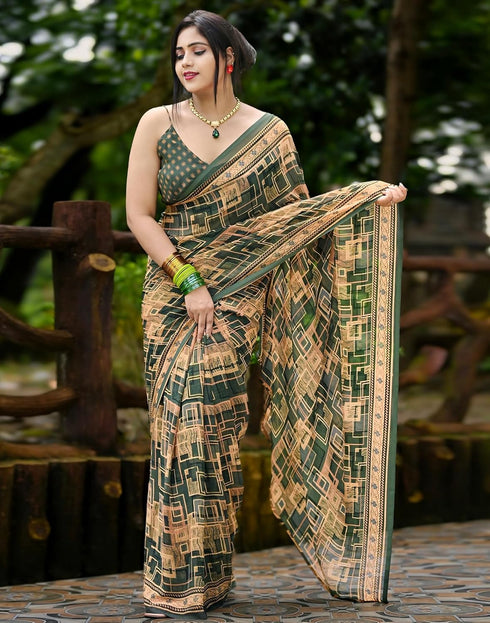 Vasthrlay Georgette Printed Unstitched Yellow Saree