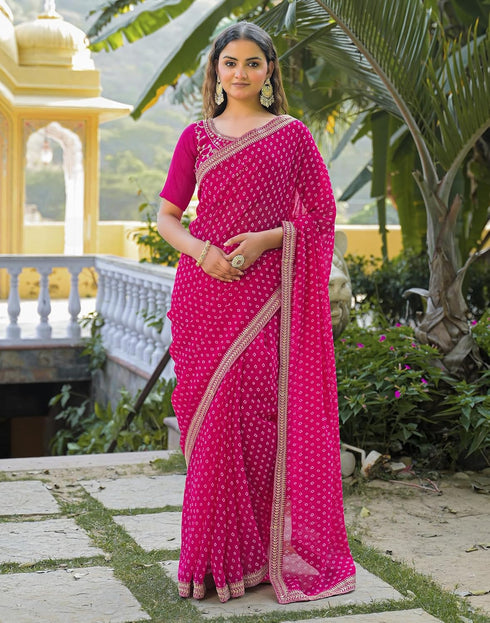 Vasthrlay Georgette Embroidery Unstitched Red Saree