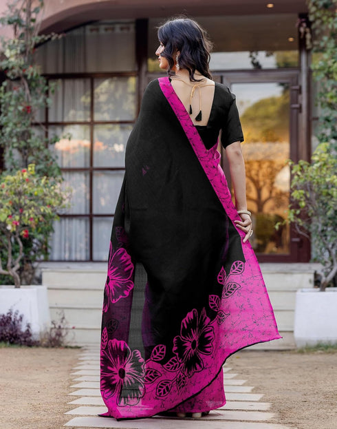 Vasthrlay Womens Printed Unstitched White Saree