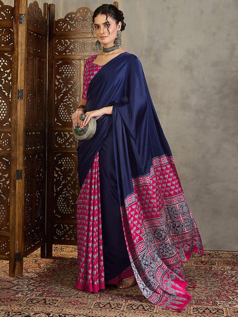 Vasthrlay Printed Tassels Cream Saree