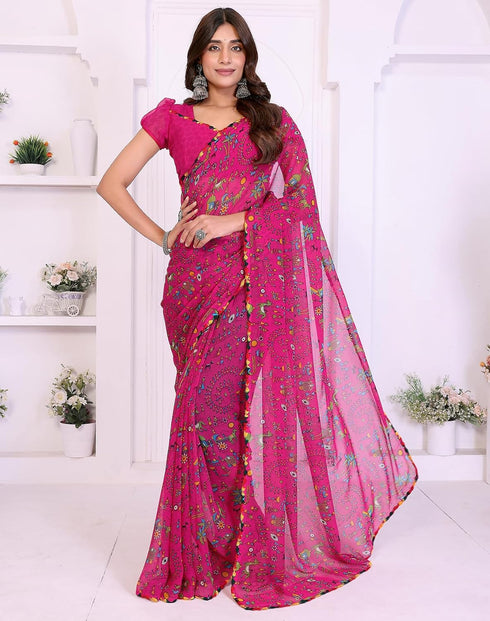 Vasthrlay Georgette Printed Jacquard Material Ethnic Wear