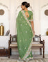 Vasthrlay Embroidery Scalloped Olive Green Saree With Unstitched Blouse Piece