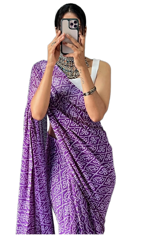 Vasthrlay Purple Georgette Printed Unstitched Saree