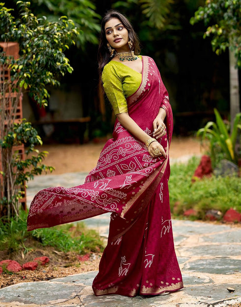 Vasthrlay Bandhani Printed Unstitched Black Saree