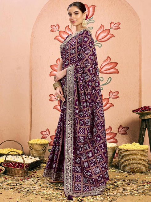 Vasthrlay Georgette Embroidery Unstitched Dark Green Saree