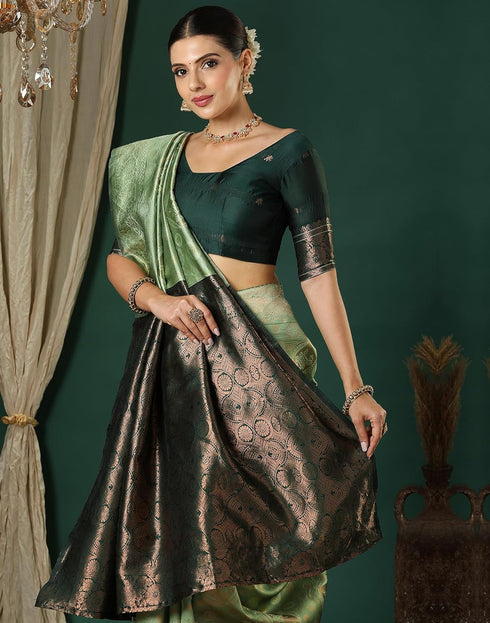 Vasthrlay Banarasi Kanjivaram Unstitched Beige Saree