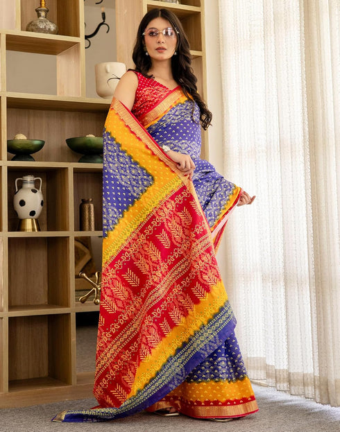 Vasthrlay Bandhani Printed Unstitched Royal Saree