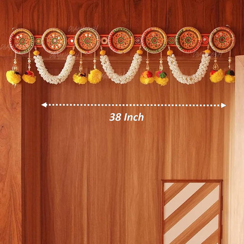 Divyakosh Toran/Bandanwar for Home Decoration, Round Embroidery Pom Pom Mogra Flower, 38 Inch