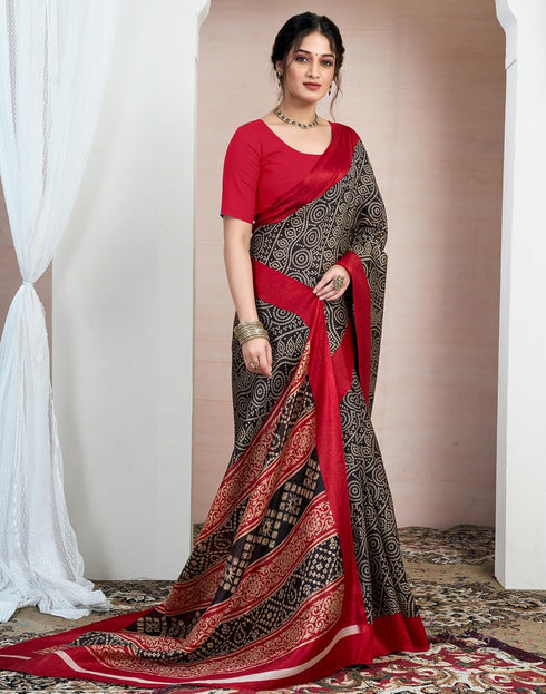 Vasthrlay Bandhani Printed Unstitched Black Saree