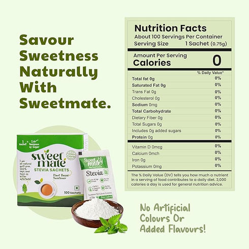 Sweetmate Stevia Natural Sweetener 100 Sachets