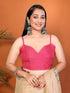 Vasthrlay Multicolour Leaf Print Organza Saree With Mustard Piping And Ruched Sleeveless Unstitched Blouse Piece