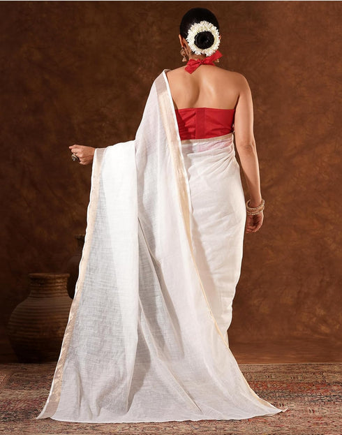 Vasthrlay Womens Cotton Unstitched White Saree