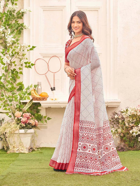 Vasthrlay Womens Printed Unstitched Light Green Saree