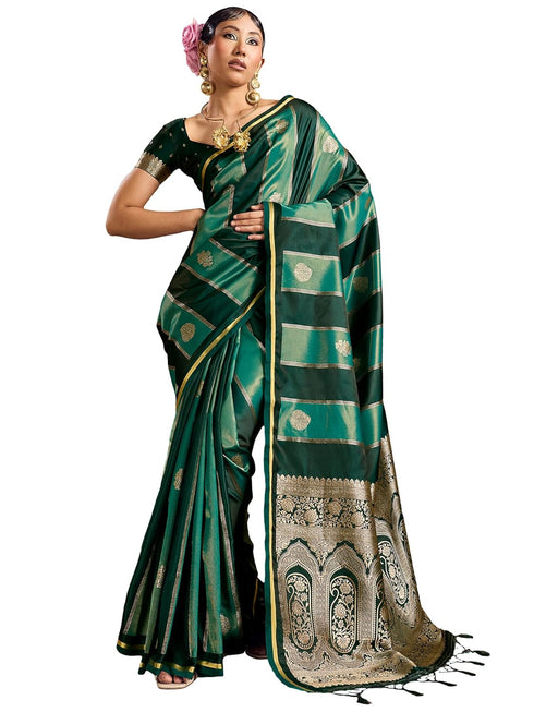 Vasthrlay Vasthrlaywomensbluesatinethnicmotifprinttasselsandlatkanssareewithunstitchedblousepiece Sareeforwoman Designersareeforwomen Rj Ethnic Wear