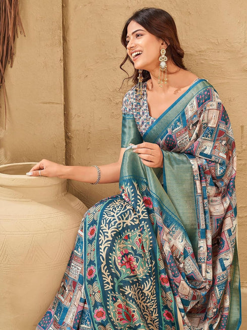Vasthrlay Printed Jacquard Unstitched Dusty Pink Saree