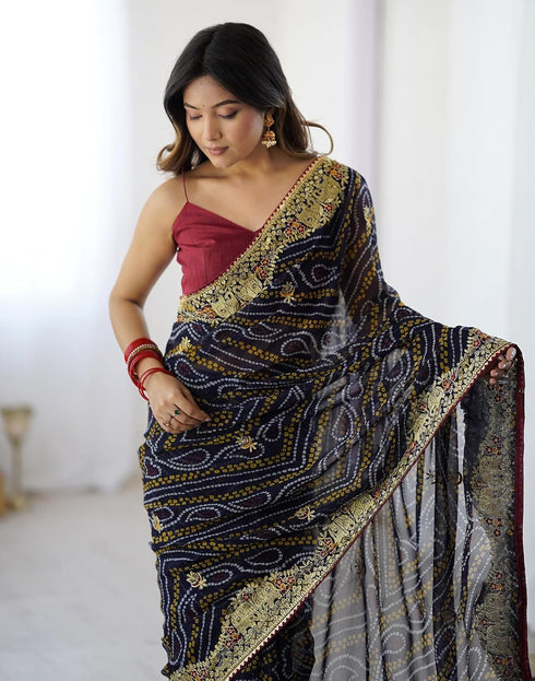 Vasthrlay Georgette Embroidery Unstitched Pink Saree