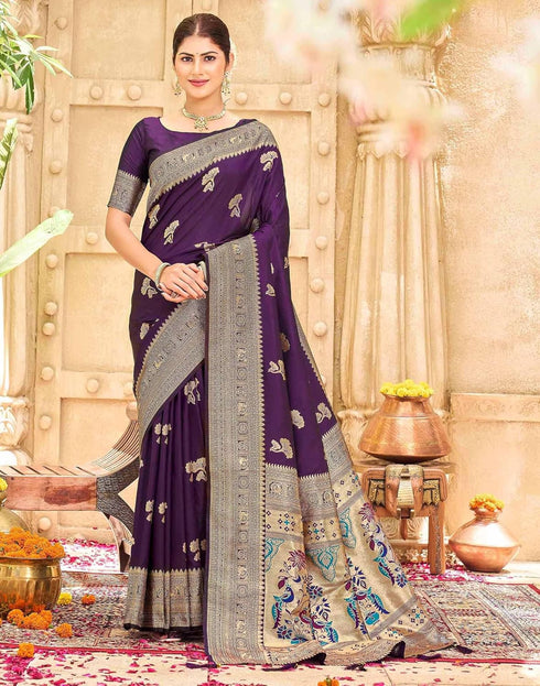 Vasthrlay Womens Paithani Unstitched Blue Saree