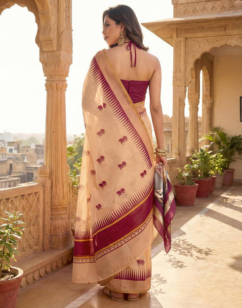 Vasthrlay Womens Printed Unstitched Peach Saree