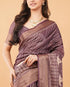 Vasthrlay Taupe Geometric Print Polyester Saree With Dull Gold Zari Border And Unstitched