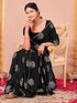 Vasthrlay Vichitra Printed Black Saree With Unstitched Blouse Piece
