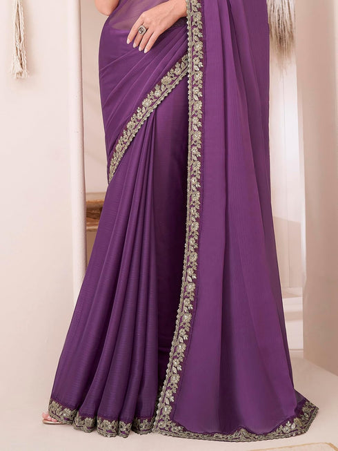 Vasthrlay Chiffon Embroidery Unstitched Purple Ethnic Wear