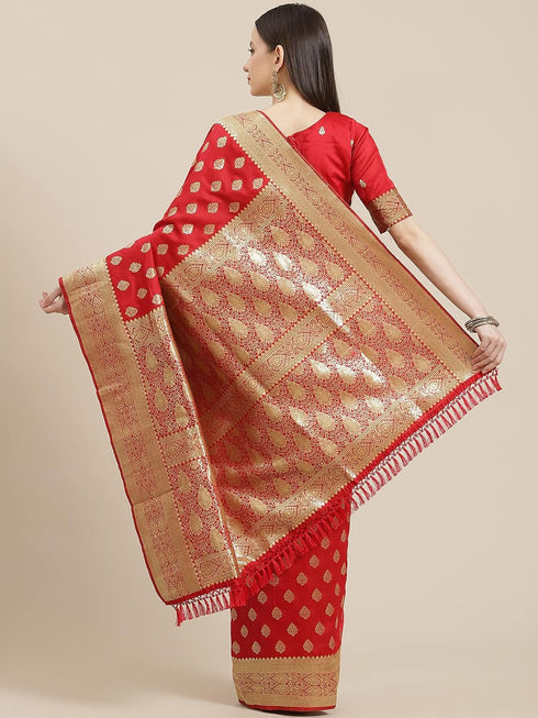 Vasthrlay Kanjivaram Banarasi Unstitched Red Ethnic Wear