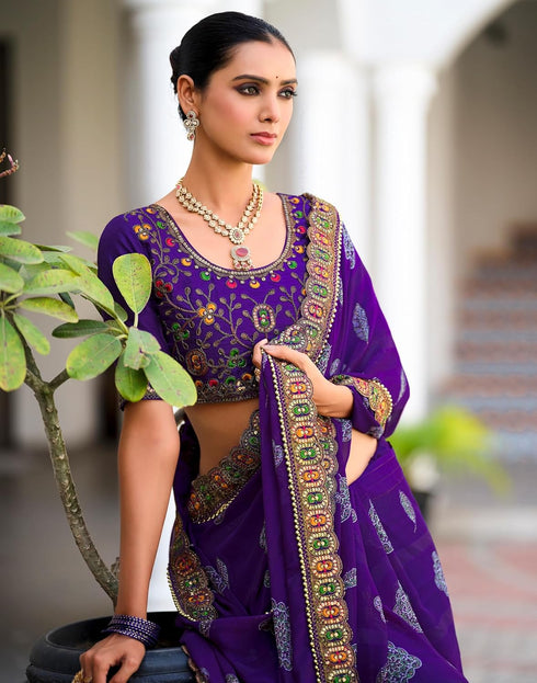 Vasthrlay Georgette Embroidery Unstitched Red Saree