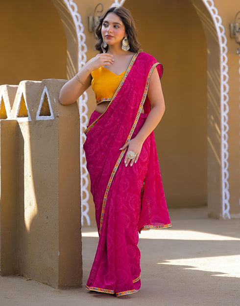 Vasthrlay Georgette Bandhani Unstitched Maroon Saree