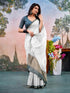 Vasthrlay Chanderi Printed Off White | Blue Saree With Unstitched Blouse Piece
