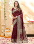 Vasthrlay Womens Weaving Maroon | Gold Saree With Unstitched Blouse Piece