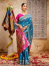 Vasthrlay Weaving Paithani Teal Saree With Rani Pink Unstitched Blouse Piece