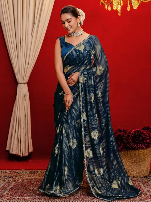 Vasthrlay Georgette Printed Dark Saree