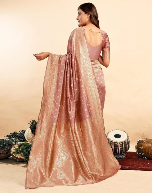 Vasthrlay Kanjivaram Banarasi Wedding Light Pink Saree With Unstitched Blouse Piece