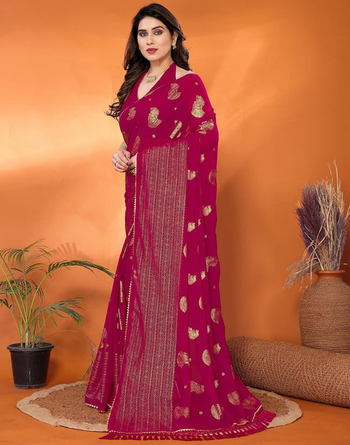 Vasthrlay Georgette Weaving Blue Saree With Unstitched Blouse Piece