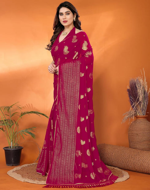 Vasthrlay Georgette Weaving Unstitched Red Saree