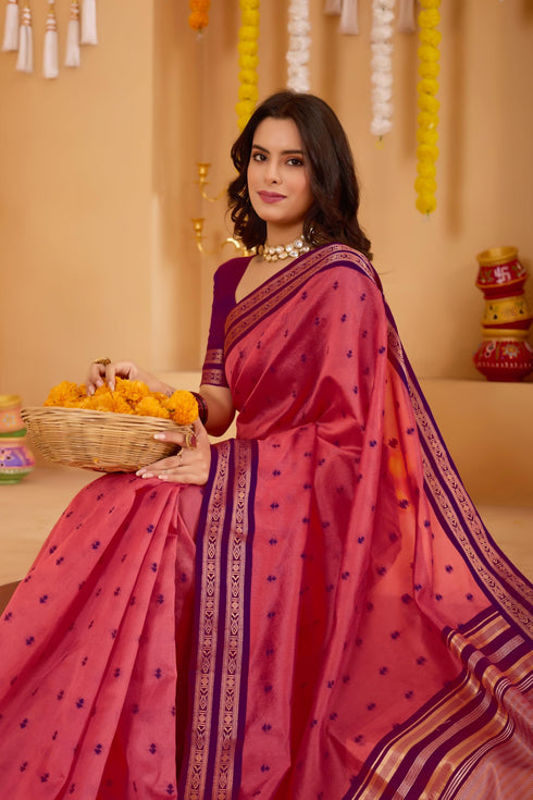 Vasthrlay Orange Jacquard Unstitched Saree