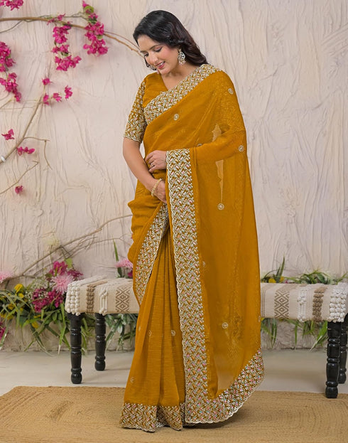 Vasthrlay Embroidery Scalloped Unstitched Maroon Saree