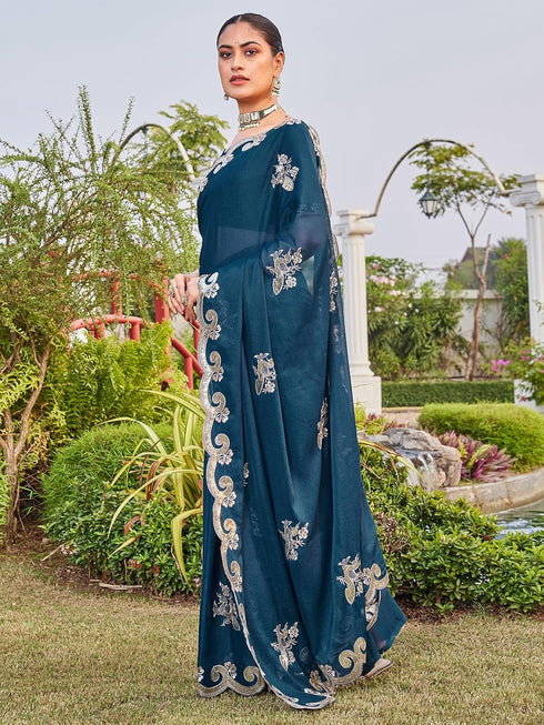 Vasthrlay Georgette Embroidery Dark Saree
