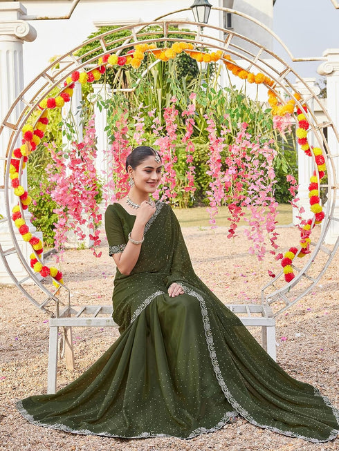 Vasthrlay Georgette Scalloped Purple Saree