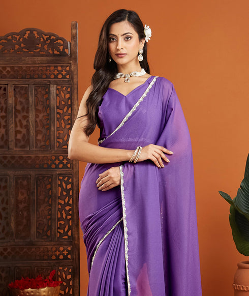 Vasthrlay Pink Border Unstitched Saree