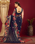 Vasthrlay Georgette Printed Navy Blue Saree With Unstitched Blouse Piece