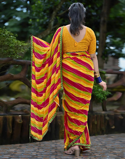 Vasthrlay Georgette Printed Unstitched Yellow Saree
