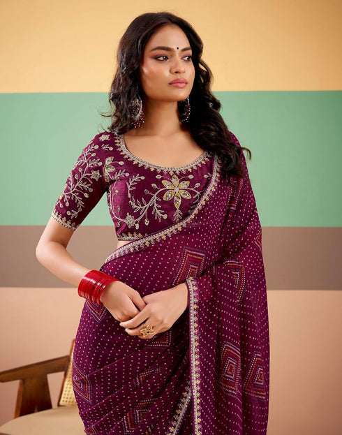Vasthrlay Georgette Embroidery Unstitched Dark Green Saree