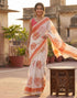 Vasthrlay Womens Printed Unstitched Peach Saree