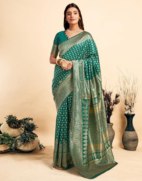 Vasthrlay Kanjivaram Banarasi Wedding Light Green Saree