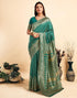 Vasthrlay Kanjivaram Banarasi Wedding Teal Green Saree With Unstitched Blouse Piece