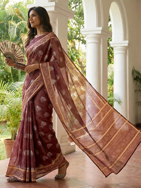Vasthrlay Chanderi Printed Beige Saree