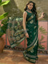 Vasthrlay Georgette Bandhani Dark Green Saree With Unstitched Blouse Piece