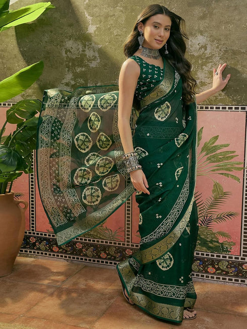 Vasthrlay Georgette Bandhani Unstitched Rani Pink Saree
