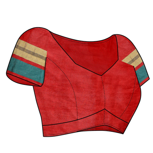 Vasthrlay Red Cotton Unstitched Saree